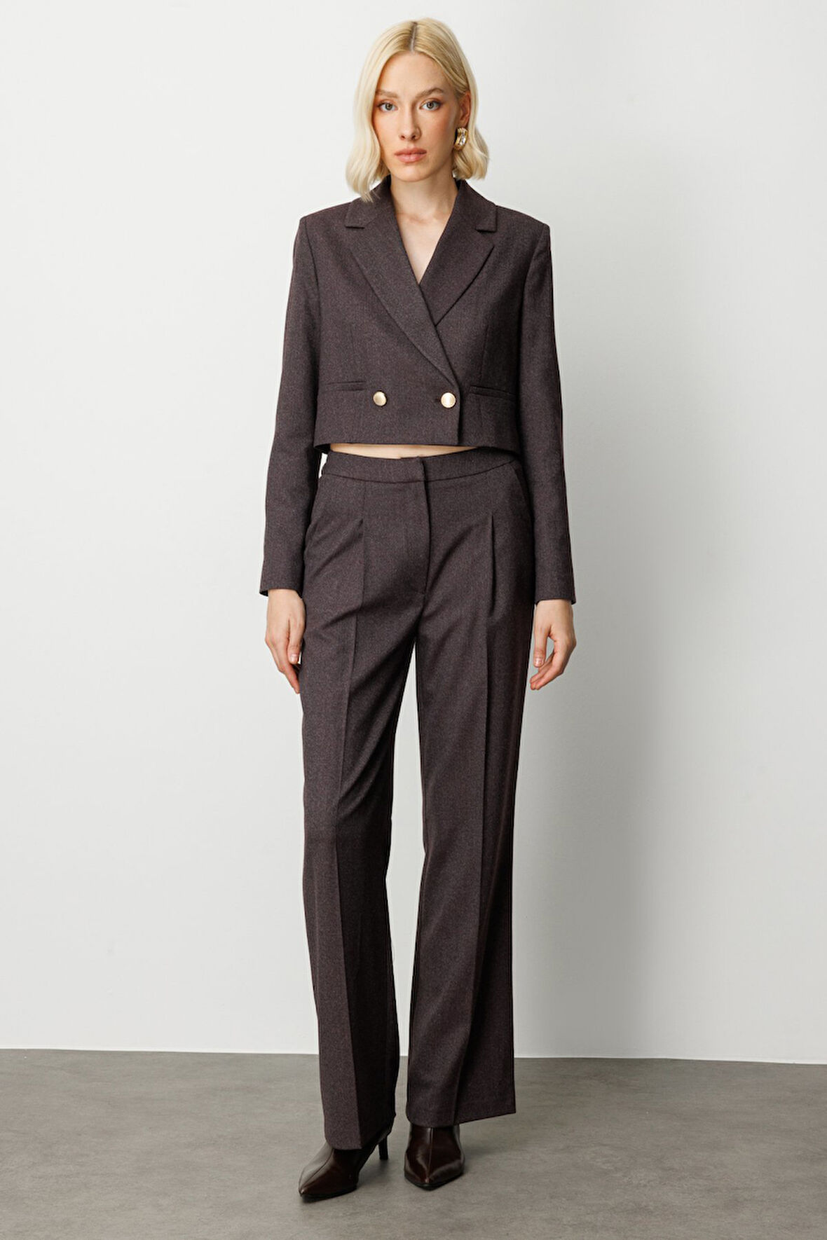 Ekol Kadın Simli Kumaş Wide Leg Pantolon 5171 Bordo