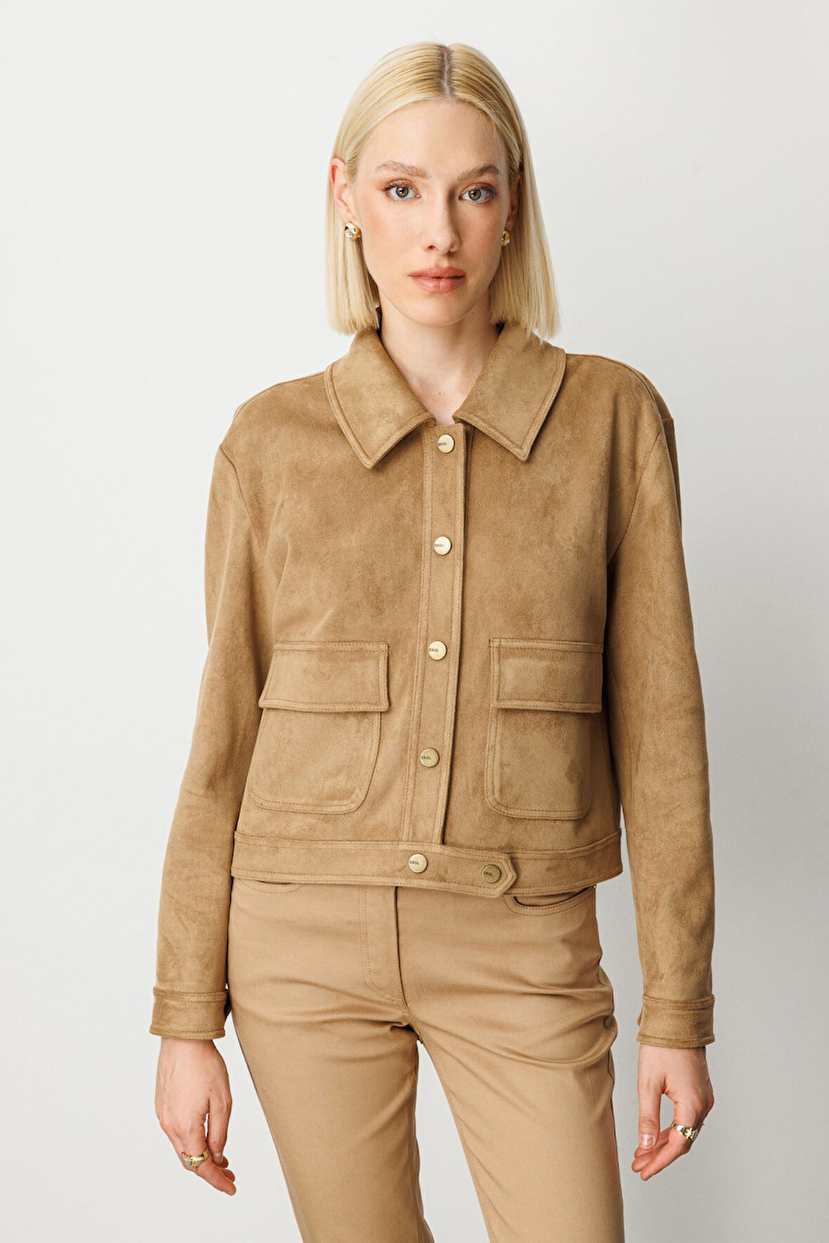 Ekol Kadın Kapak Cepli Güderi Mont 8017 Vizon