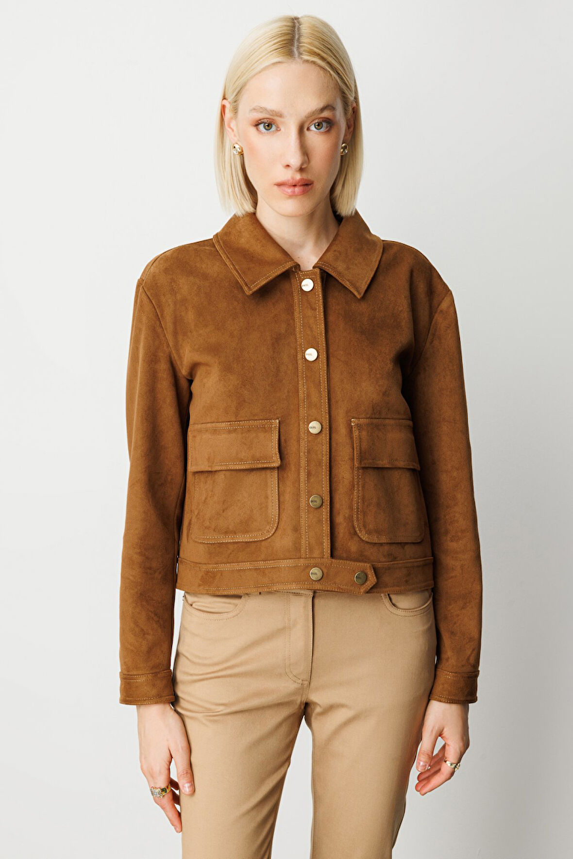 Ekol Kadın Kapak Cepli Güderi Mont 8017 Taba