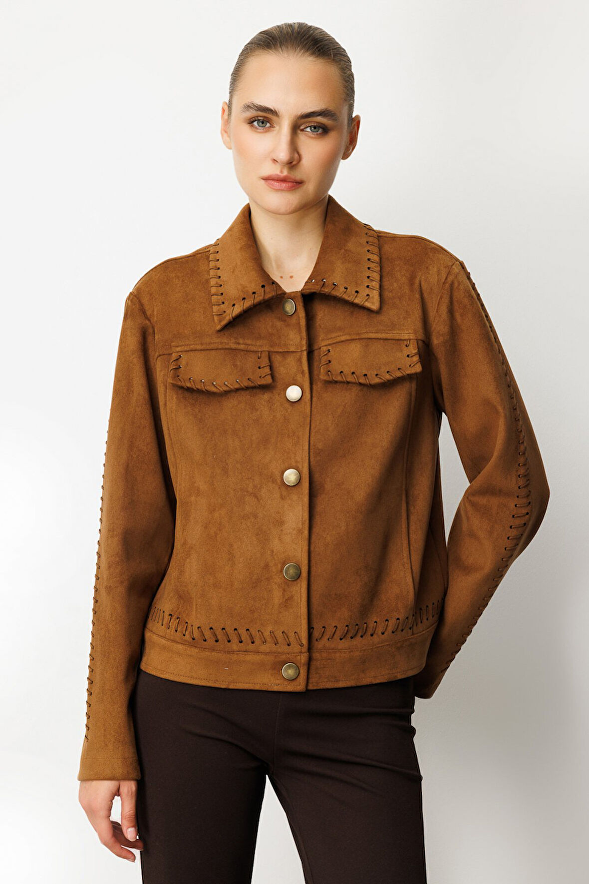 Ekol Kadın Çıtçıtlı Süet Mont 8015 Taba