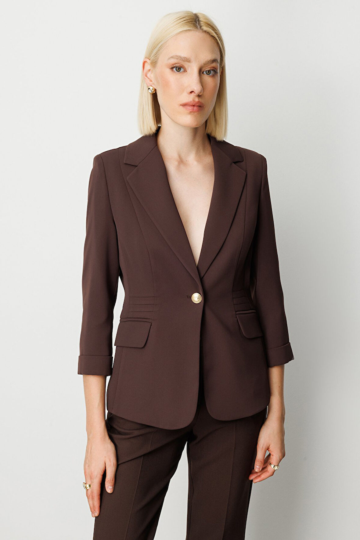 Ekol Kadın Kapak Cepli Duble Kol Ceket 5203 Kahverengi