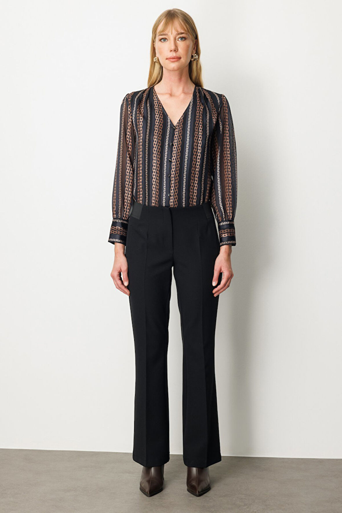 Ekol Kadın Beli Kalın Lastikli İspanyol Paça Pantolon 1105 Siyah