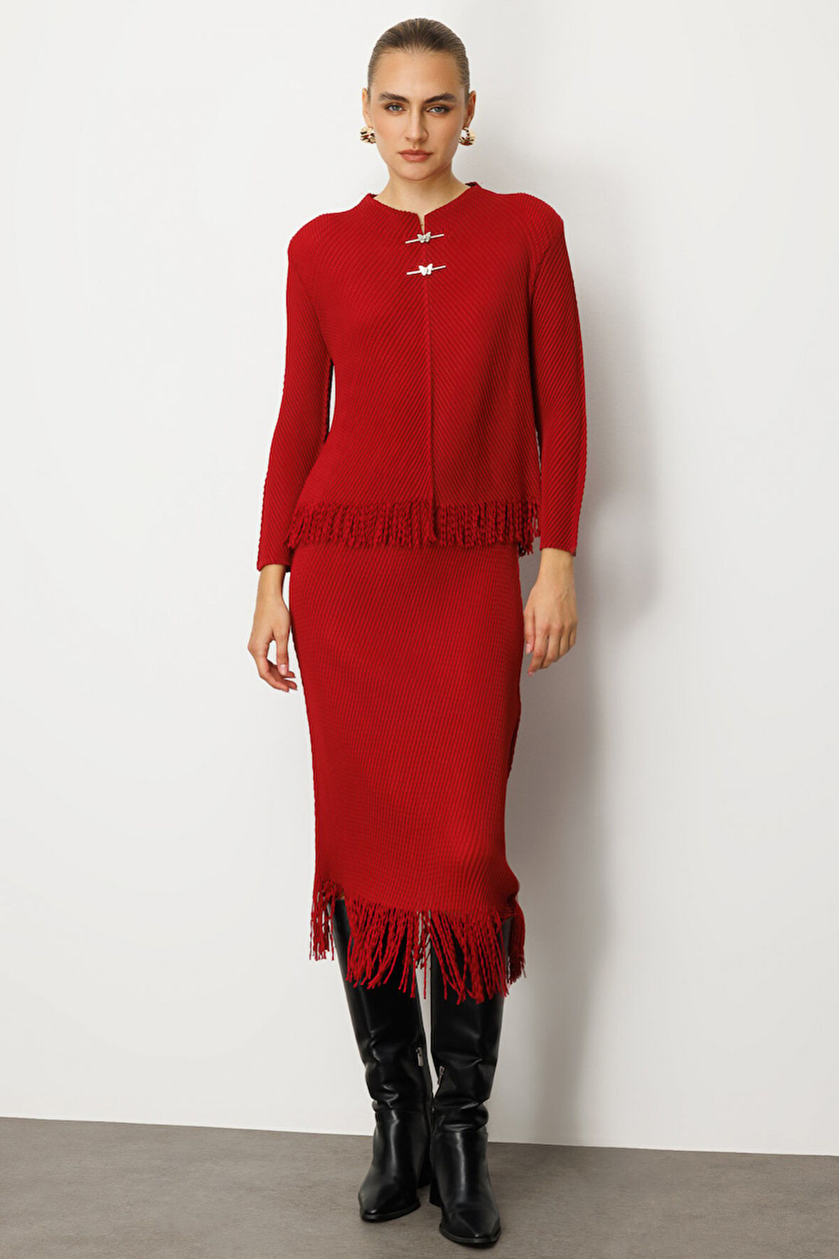 Ekol Kadın Beli Lastikli Püsküllü Etek 3911 Bordo