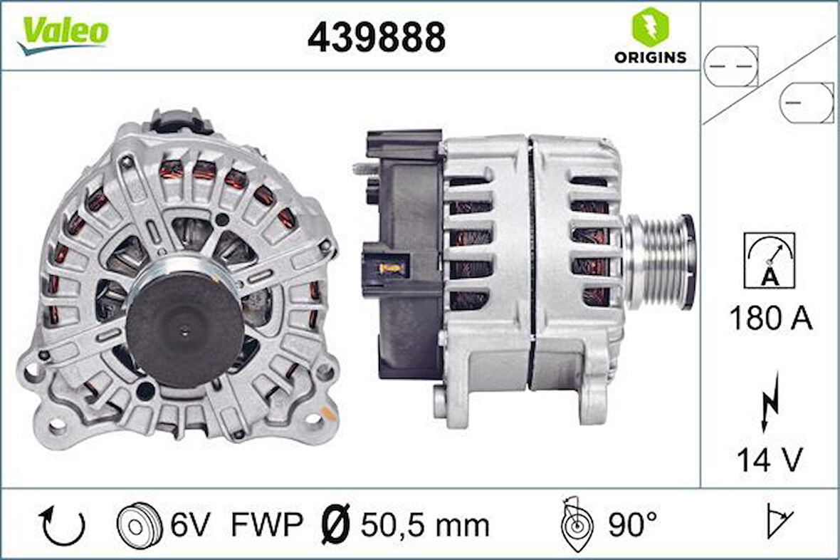 Vag Alternator 14v 180a A4 13>15 A5 12>17 A6 11>14 Q5 13>17 - Valeo 439888