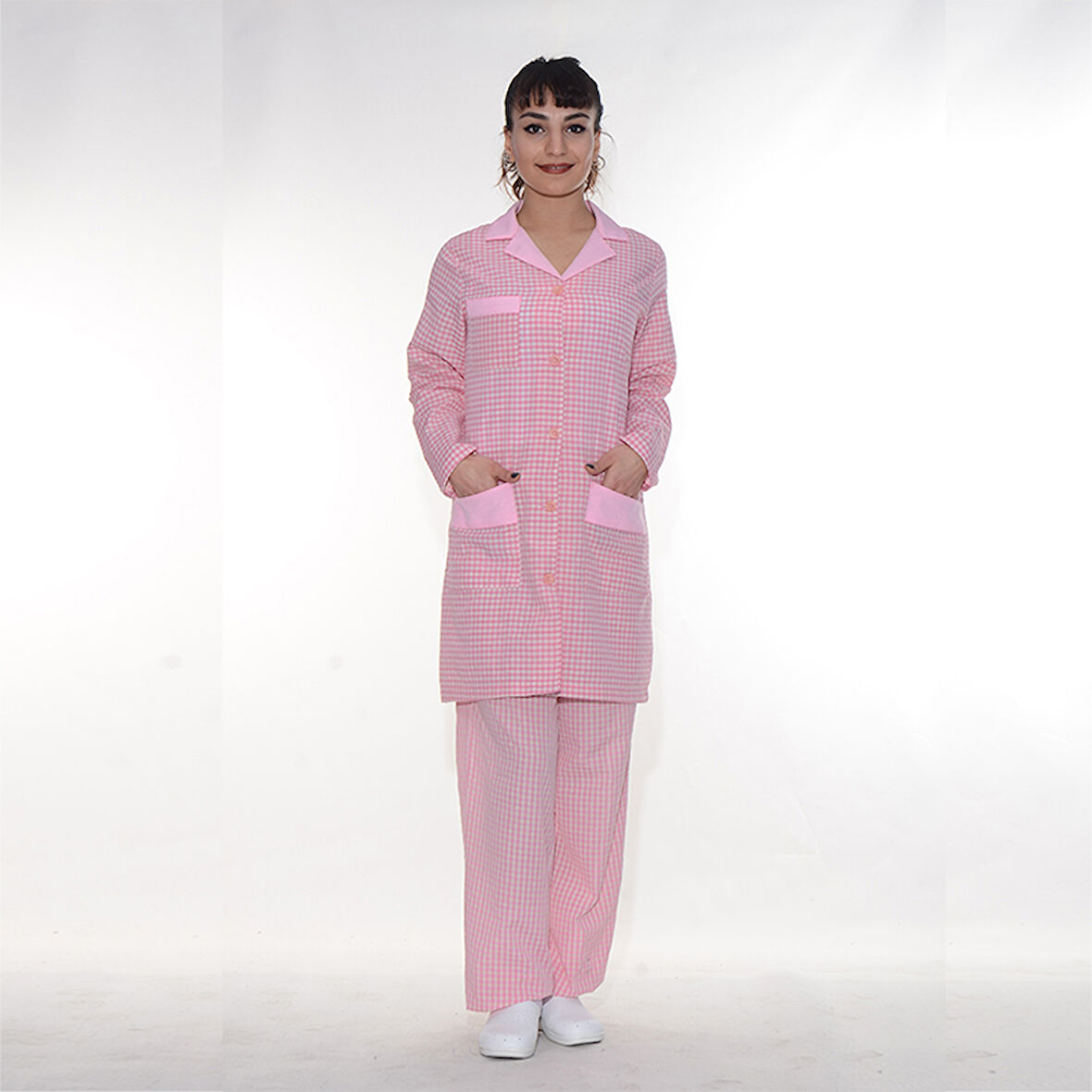 Formteks Temizlik Önlük  Pembe Beyaz Kareli