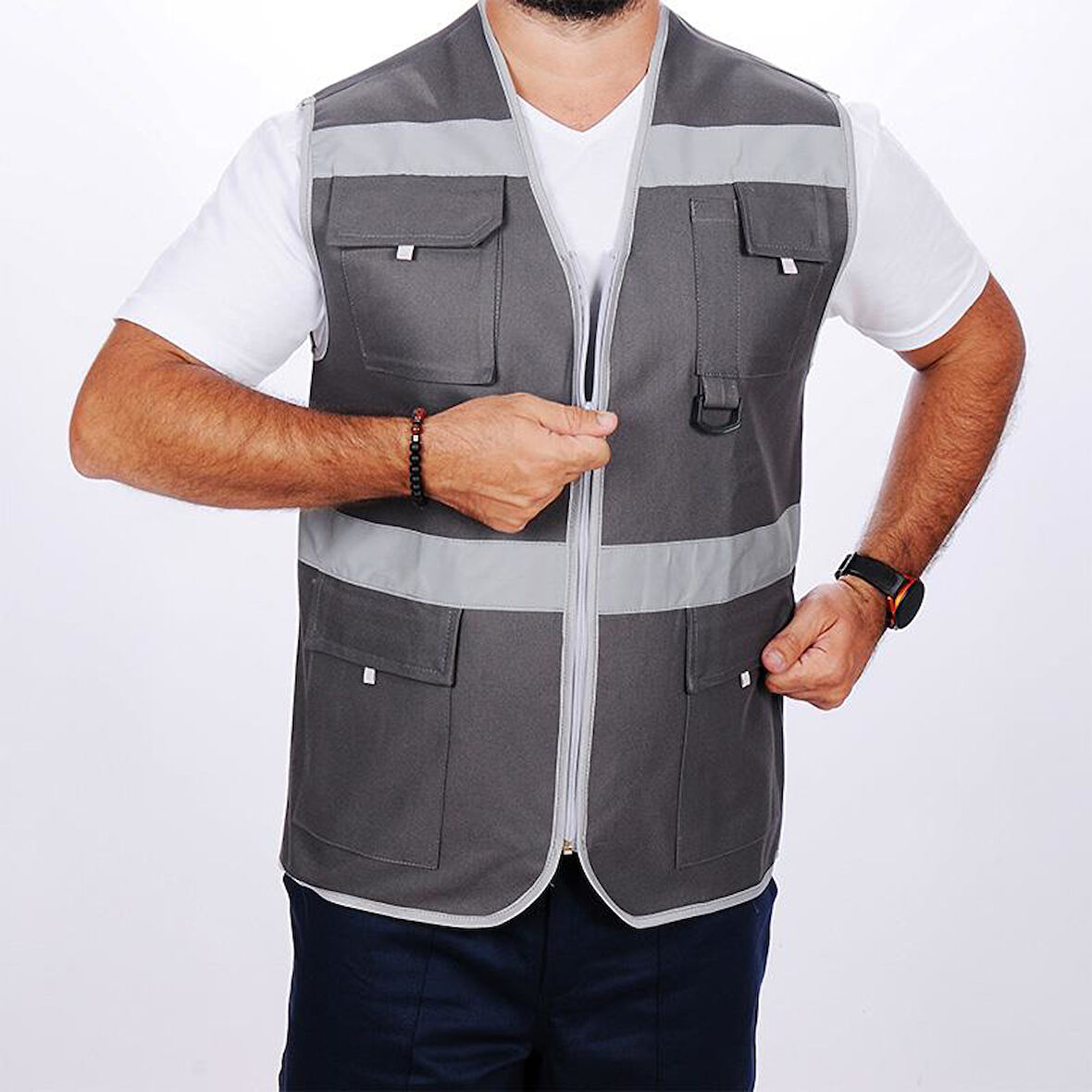 Formteks İşçi Çok Cepli Reflektörlü  Alet Yeleği Gri