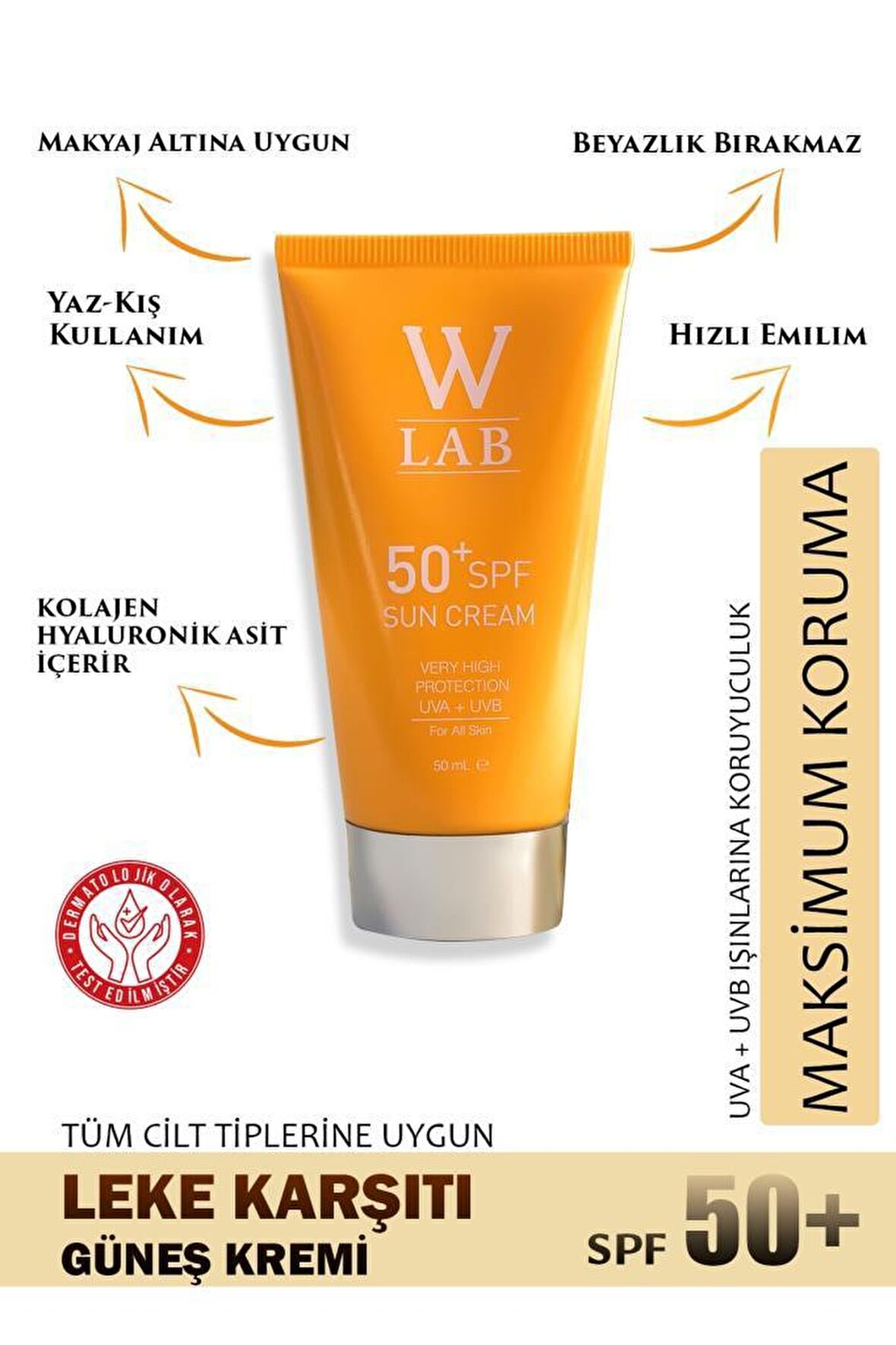 W-Lab Sun Cream SPF50+ Güneş Koruyucu 50 ML