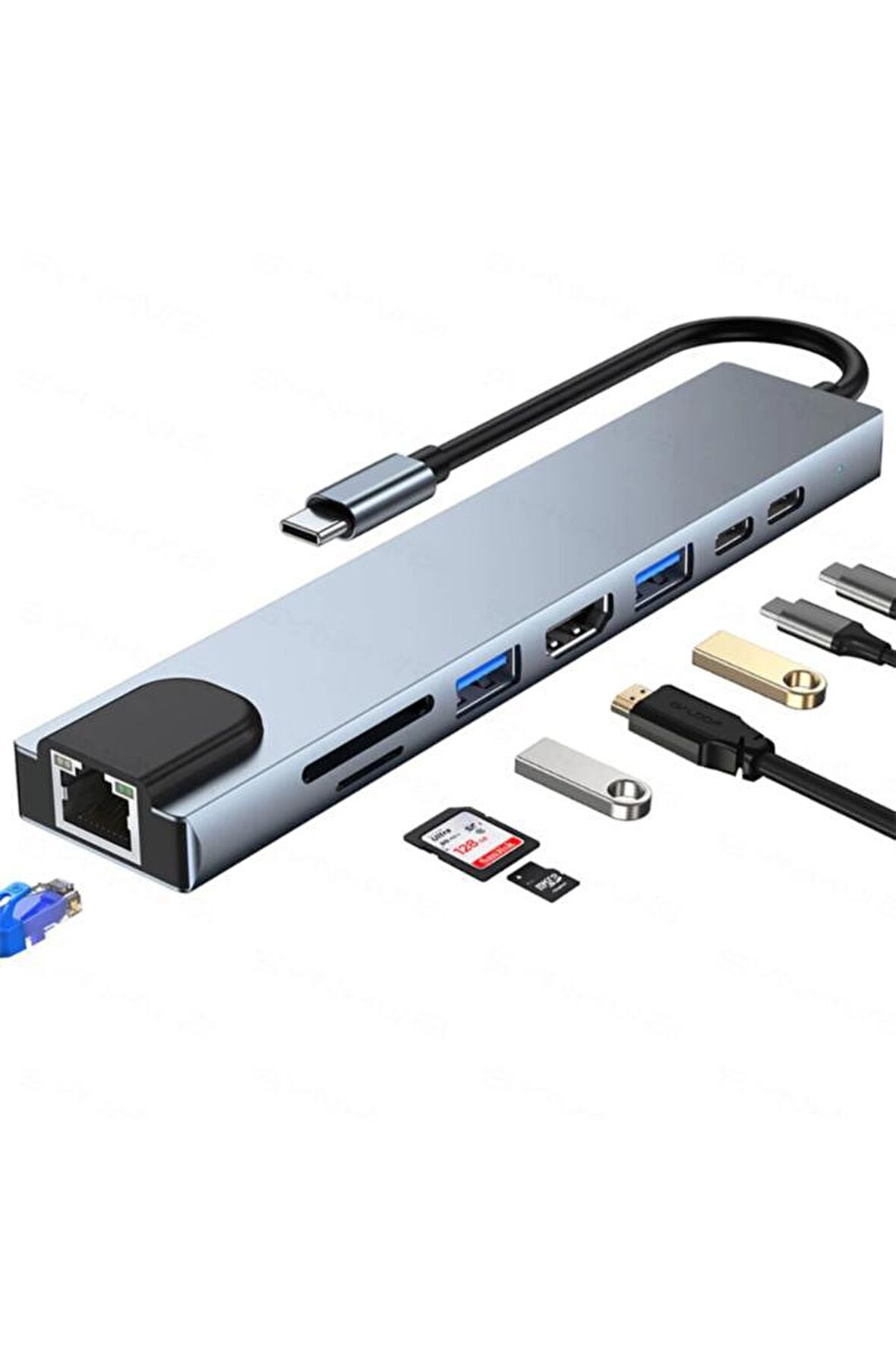 Shaza 8in1 USB Type-C Hub Port Adaptör HDMI USB Ethernet PD Girişli