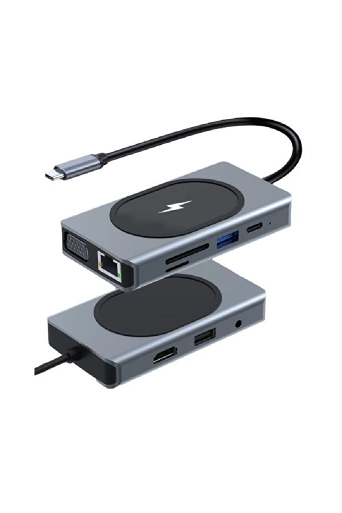 Shaza 9in1 USB Type-C Hub Port Adaptör 4K HDMI USB Ethernet Pd Girişli 15W Kablosuz Şarj