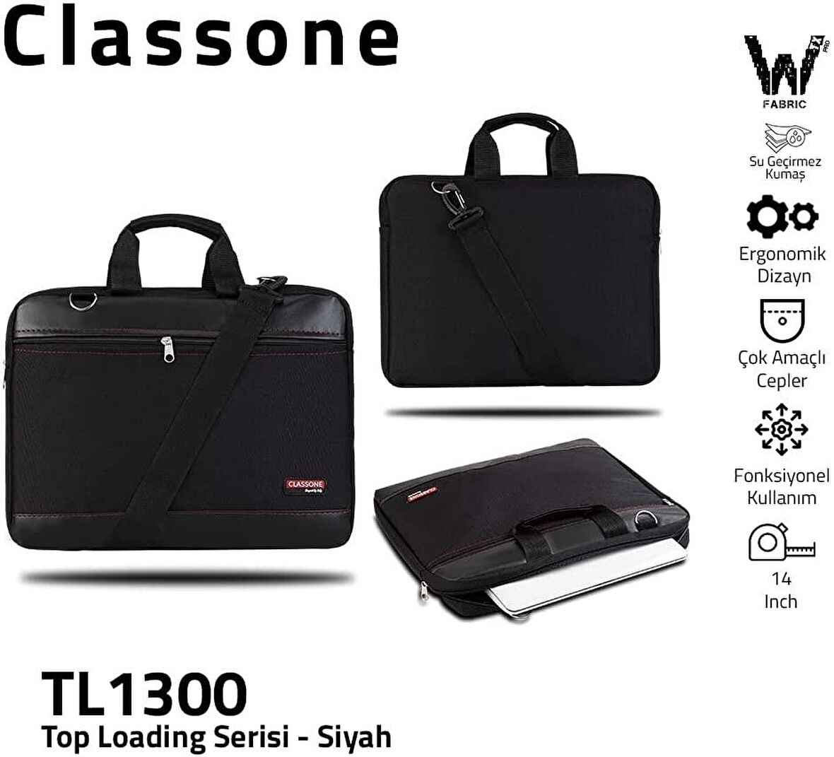 Classone TL1300  13 inç  Notebook El Çantası-Siyah