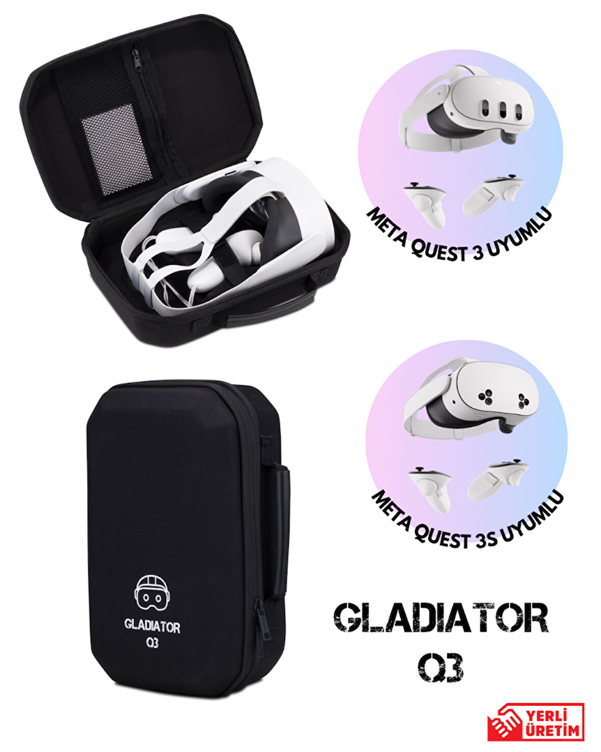 Gladiator Q3 SİYAH Meta Quest 3 Çantası Quest 3 ve 3s Uyumlu Özel Çanta