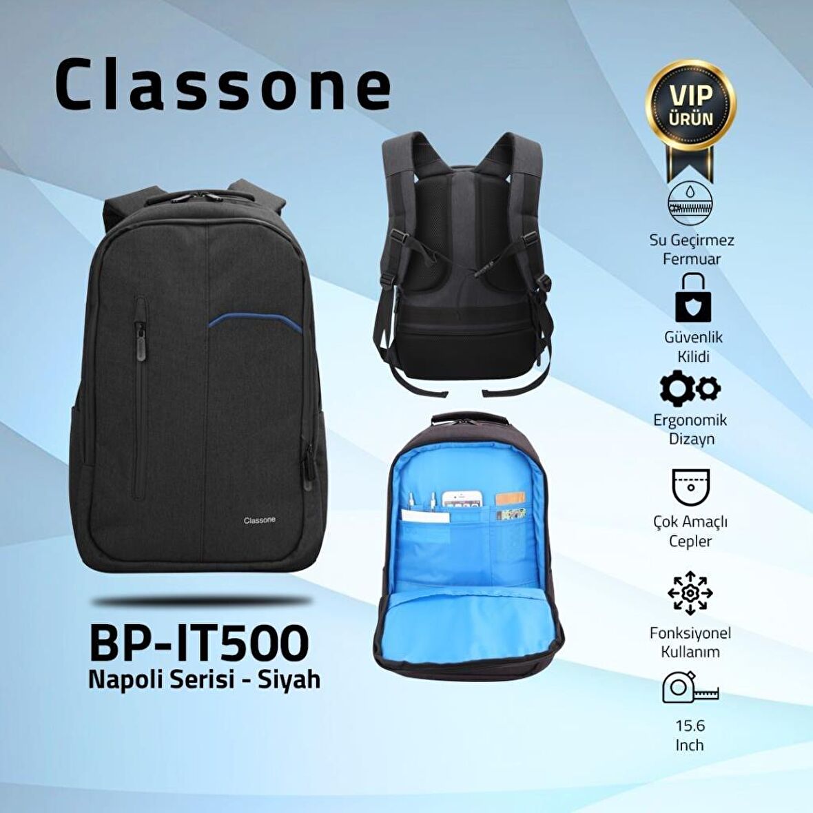 Classone BP-IT500 15,6 inç Uyumlu-Laptop Notebook Sırt Çantası