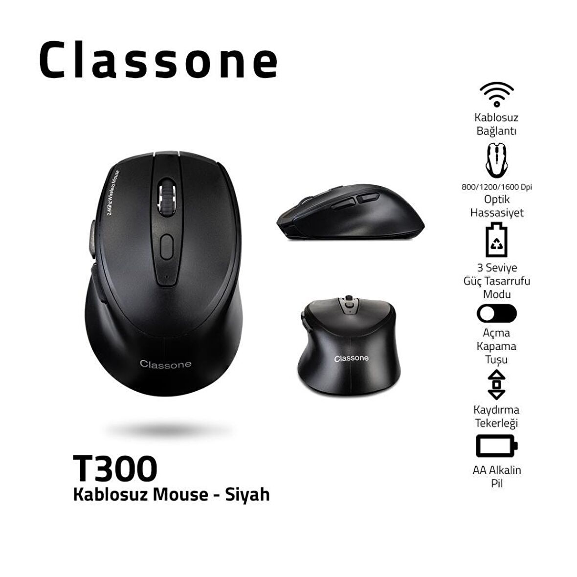 Classone T300 2.4 Ghz Slient Wireless Kablosuz Mouse