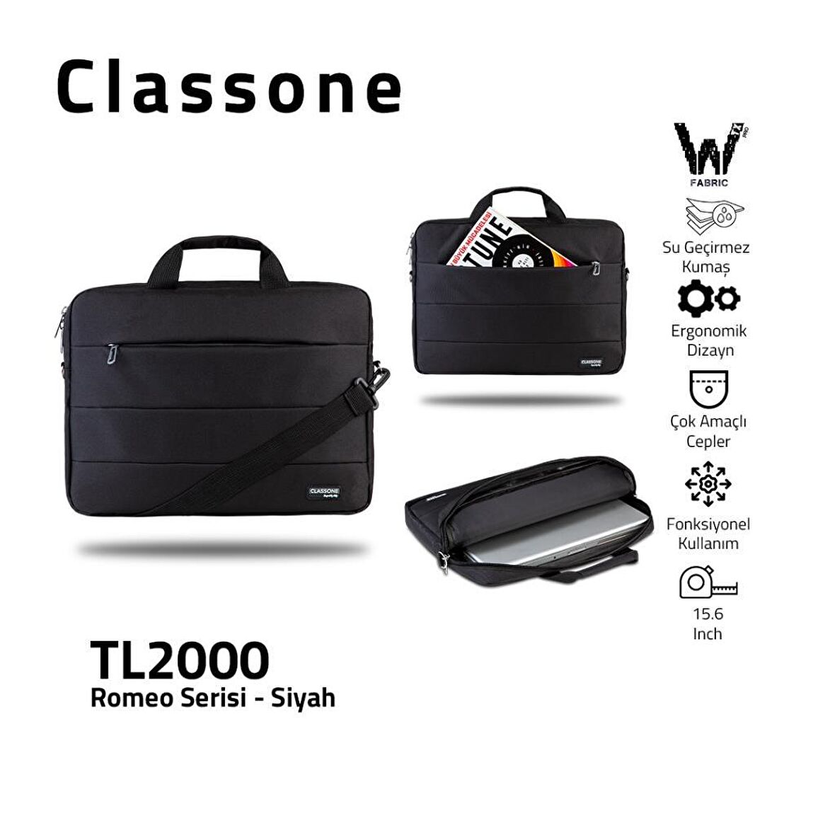 Classone 15.6 inch Magic Serisi Notebook Çanta / Siyah