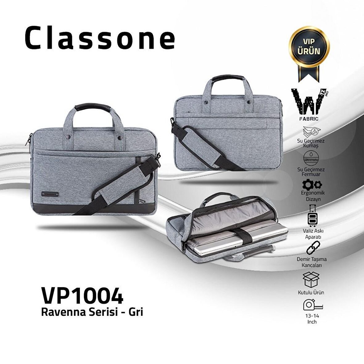 Classone Ravenna 14" VP1004 Çanta -Gri