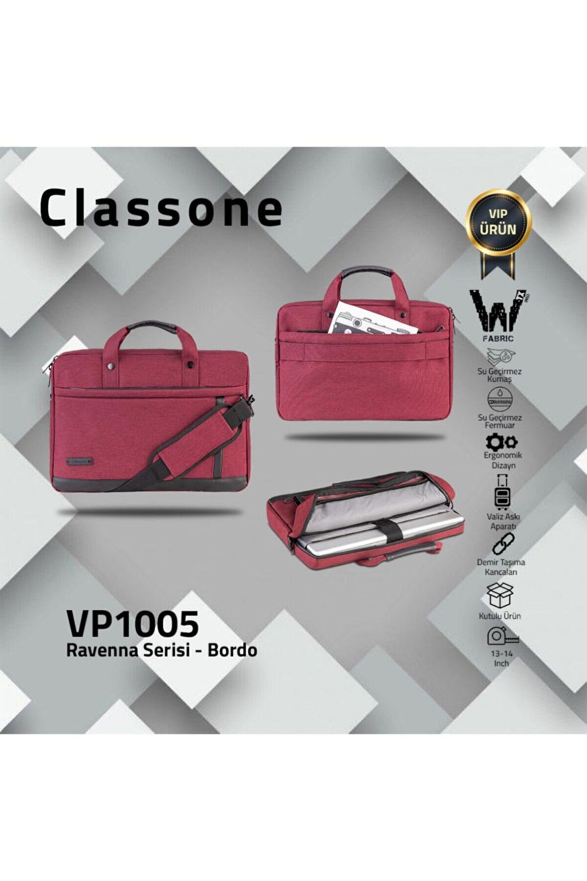 Classone Ravenna 14" VP1005 Çanta -Bordo 