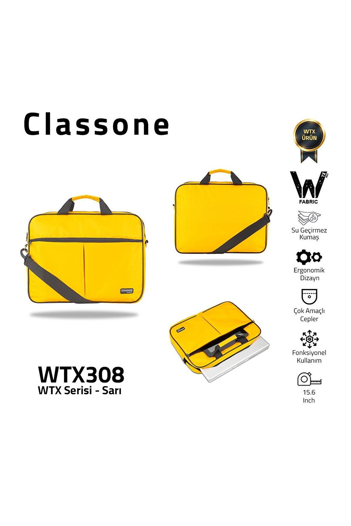 Classone Wtx308Wtx308 Wtxpro serisi 15.6 Inch Uyumlu Su Geçirmez Kumaş Macbook, Laptop , Notebook El