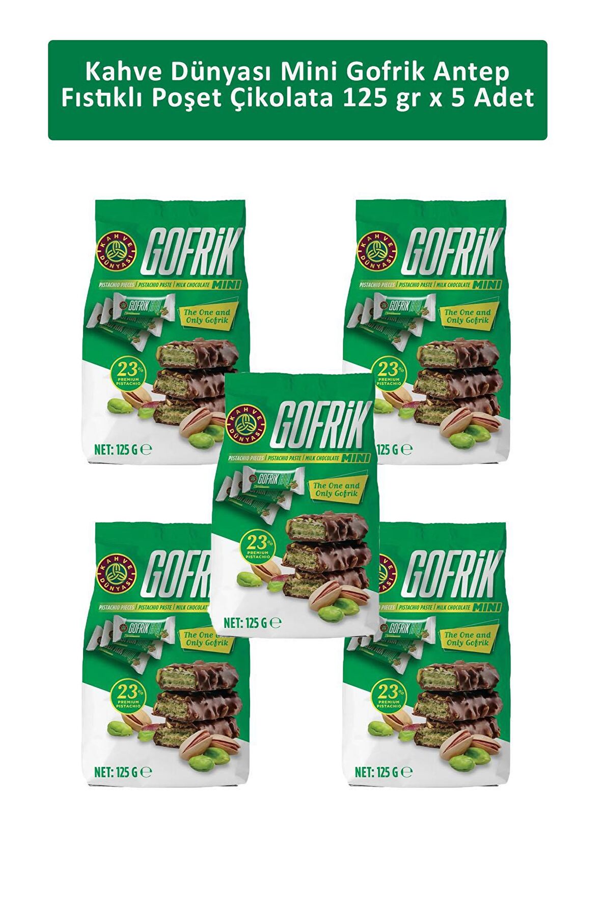 Kahve Dünyası Mini Gofrik Antep Fıstıklı Poşet Çikolata 125 gr x 5 Adet