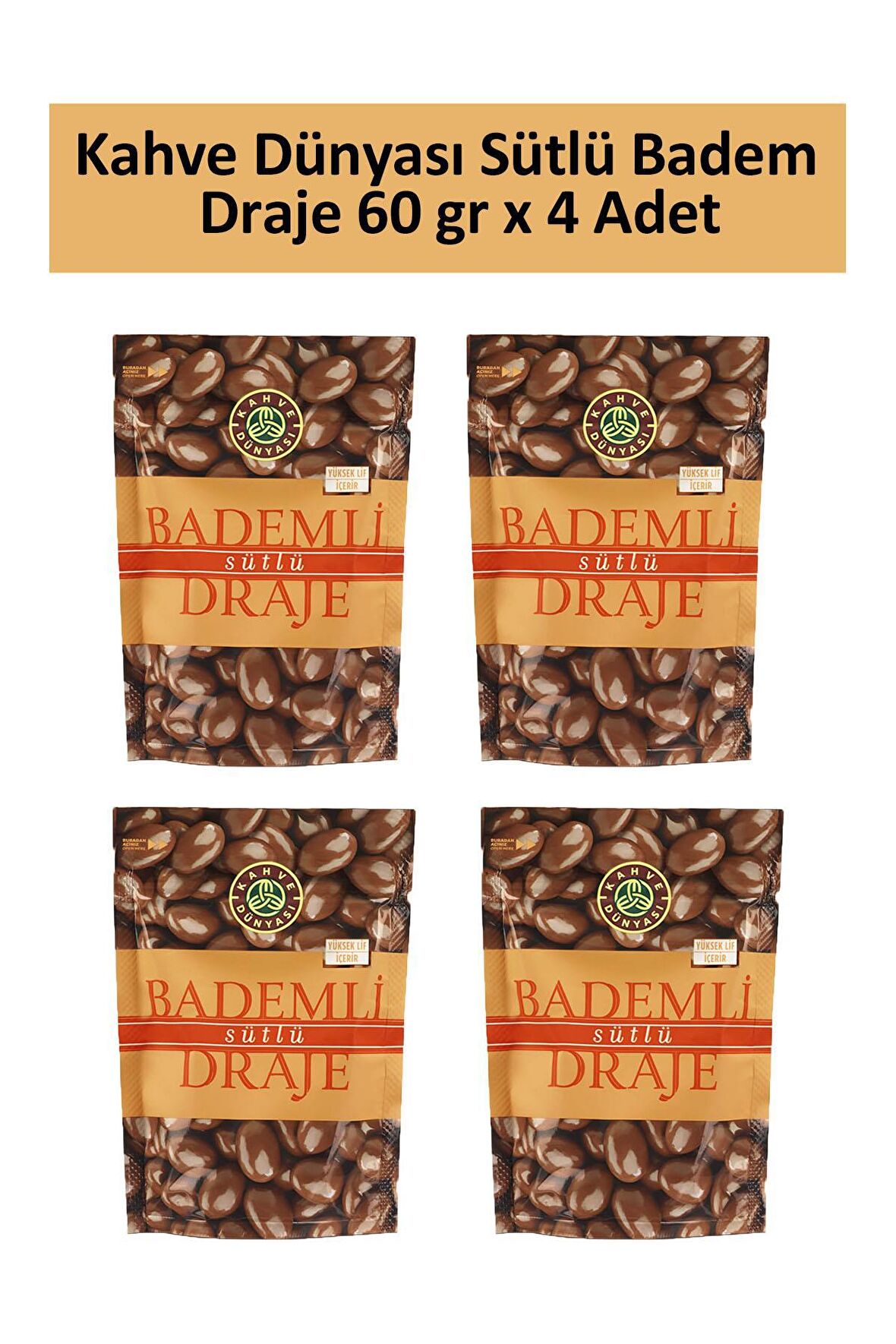 Kahve Dünyası SÜTLÜ BADEM DRAJE 60 GR x 4 Adet