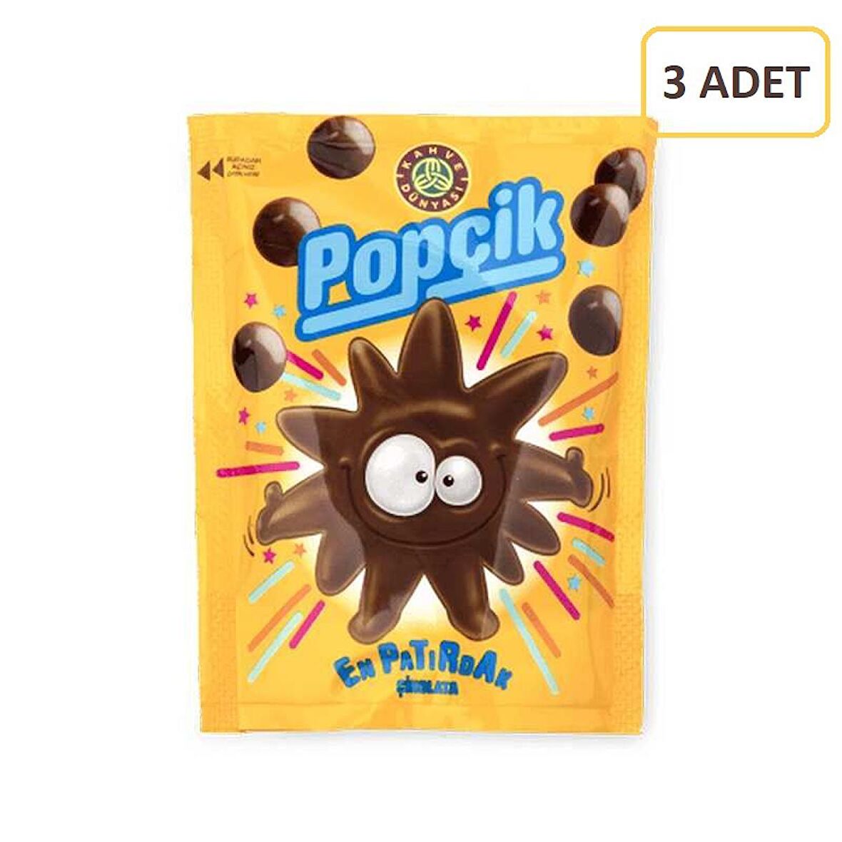 Kahve Dünyası Popçik Patırdak Patlayan Şeker ve Çilek Aromalı Çikolata Kaplı Buğday Patlağı 40 g (3 Adet)
