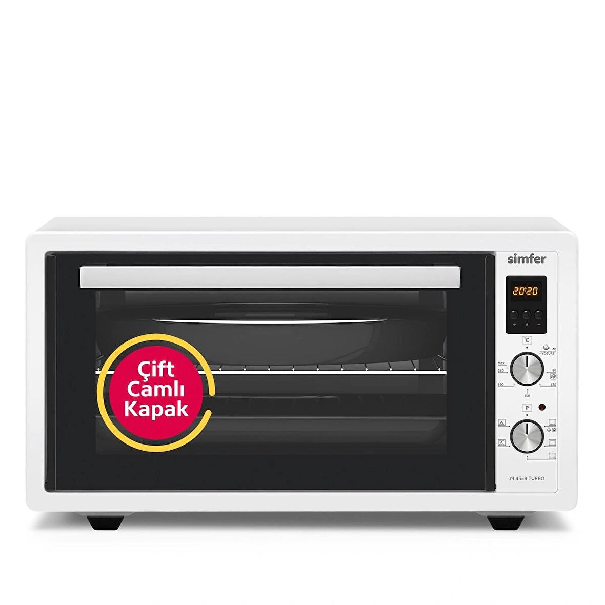 Simfer 4558 Beyaz 45 LT Turbo Fan Mini/Midi Fırın -  6 Fonksiyon, Dijital Ekran, Pop-Up Düğme,Yoğurt Yapma