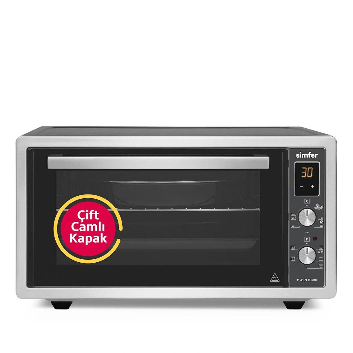 Simfer 4559 İnox Gri 45 LT Turbo Fan Mini/Midi Fırın - 6 Fonksiyon, Dijital Ekran, Pop-Up Düğme,Yoğurt Yapm