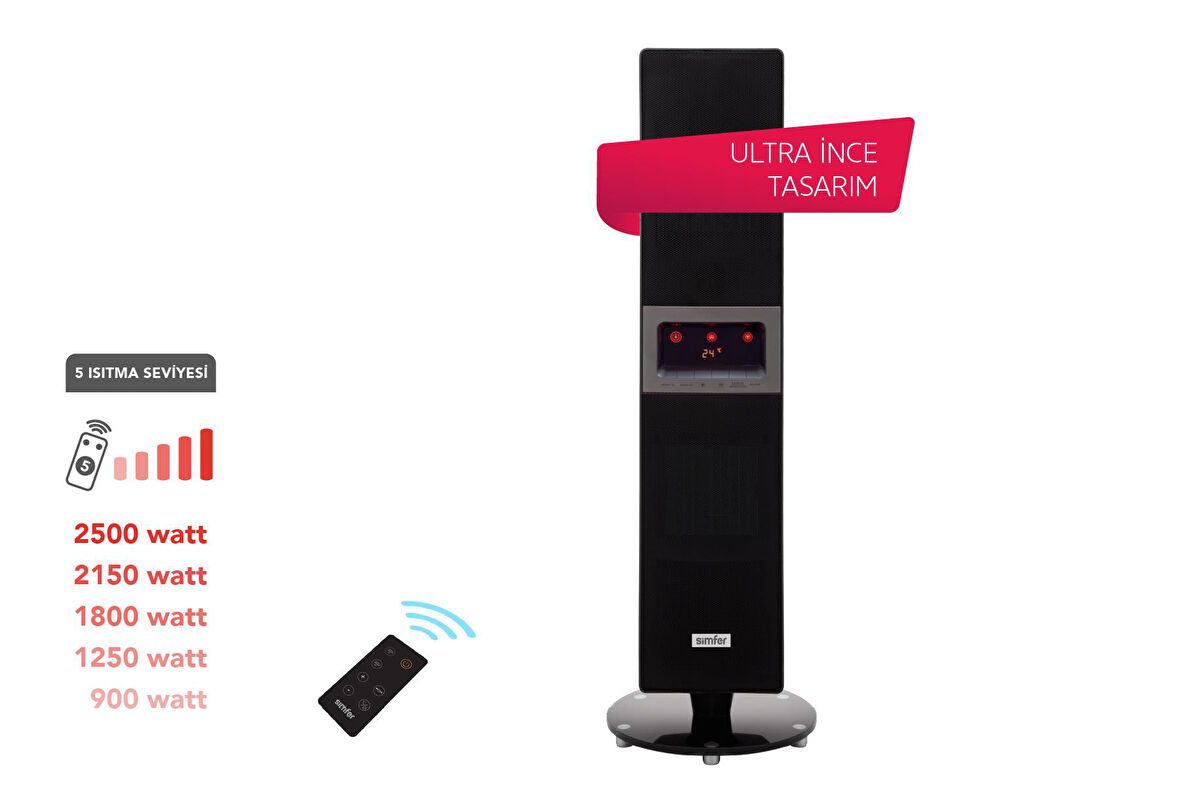 Simfer Single X Karbon Serisi IP65 Suya-Toza Dayanıklı Siyah Uzaktan Kumandalı İç/Dış Mekan Isıtıcı