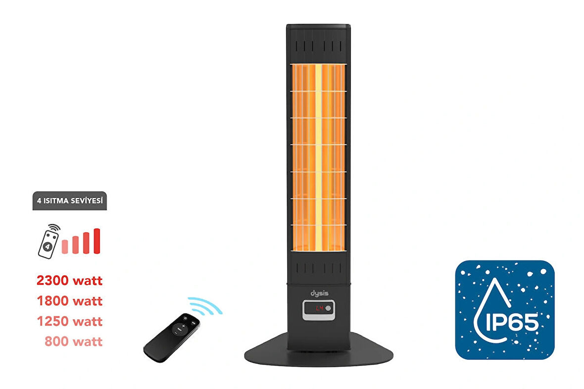 Single X Karbon Serisi IP65 Suya-Toza Dayanıklı 2300 W Siyah Uzaktan Kumandalı Dış Mekan Isıtıcı