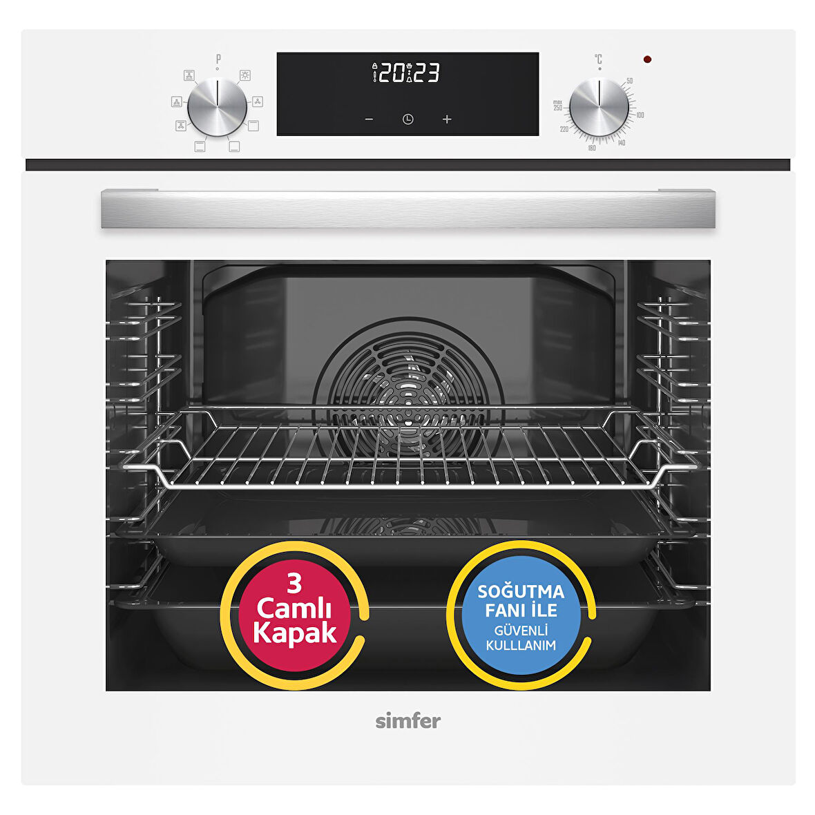 Simfer 8209 Ankastr QS 9 Fonk Beyaz Cam Power Turbo Dij Saat
