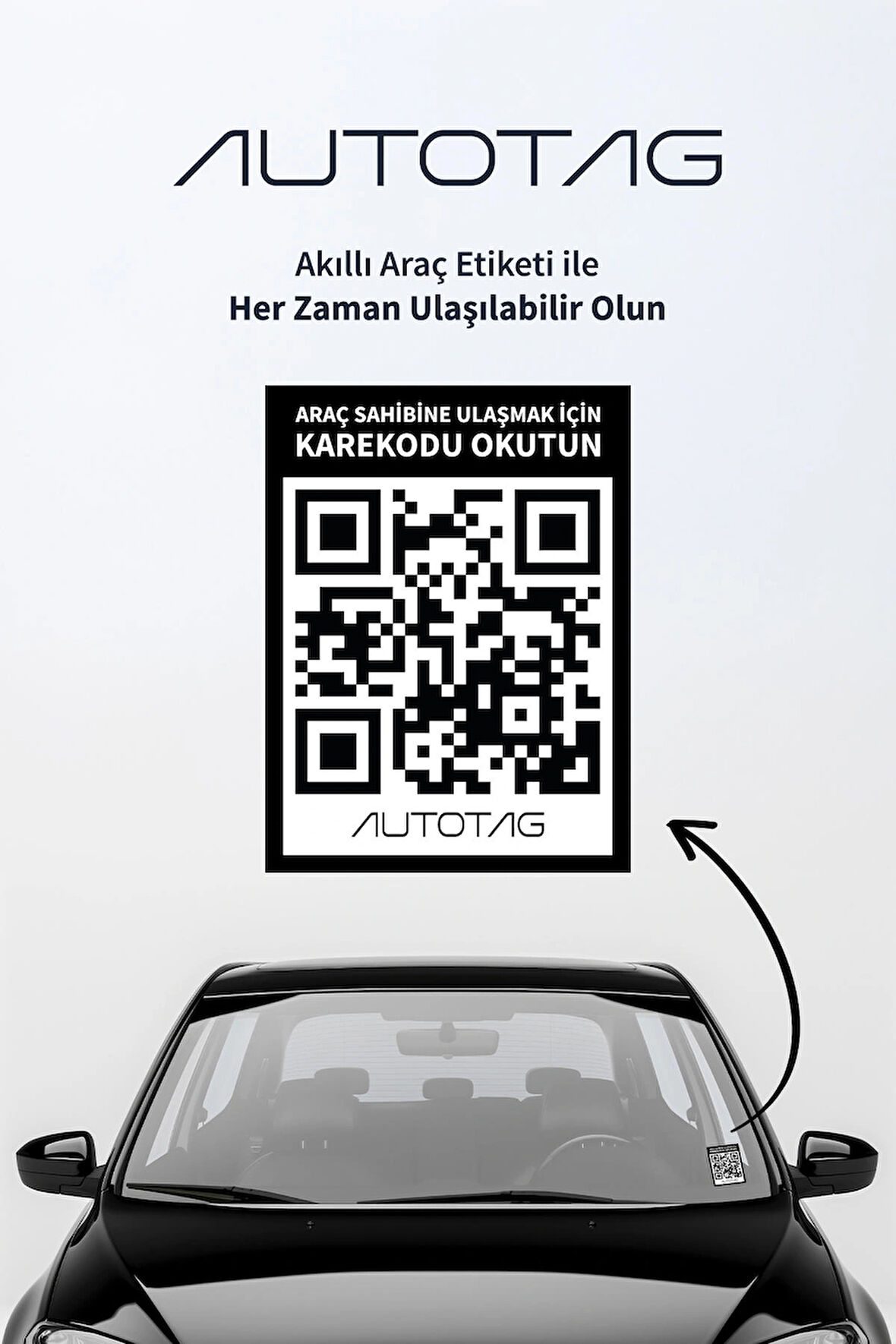 AutoTag Qr Kodlu Akıllı Araç Etiketi - Karekod Numaratör - İçten Yapıştırmalı Cam Etiket
