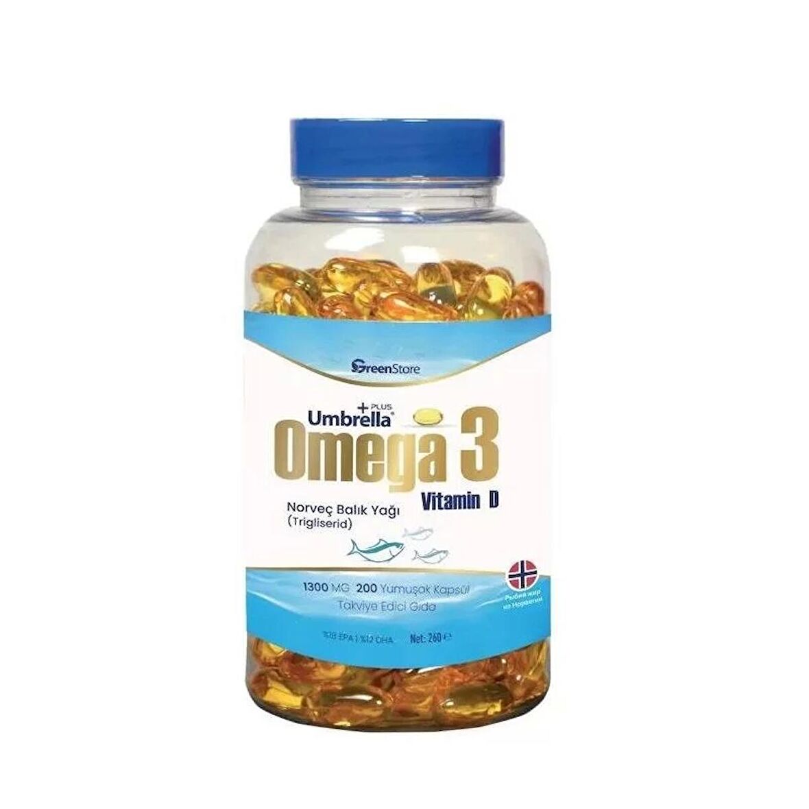 Green Store Umbrella Plus Omega 3 Norveç Balık Yağı 1300 mg 200 Kapsül