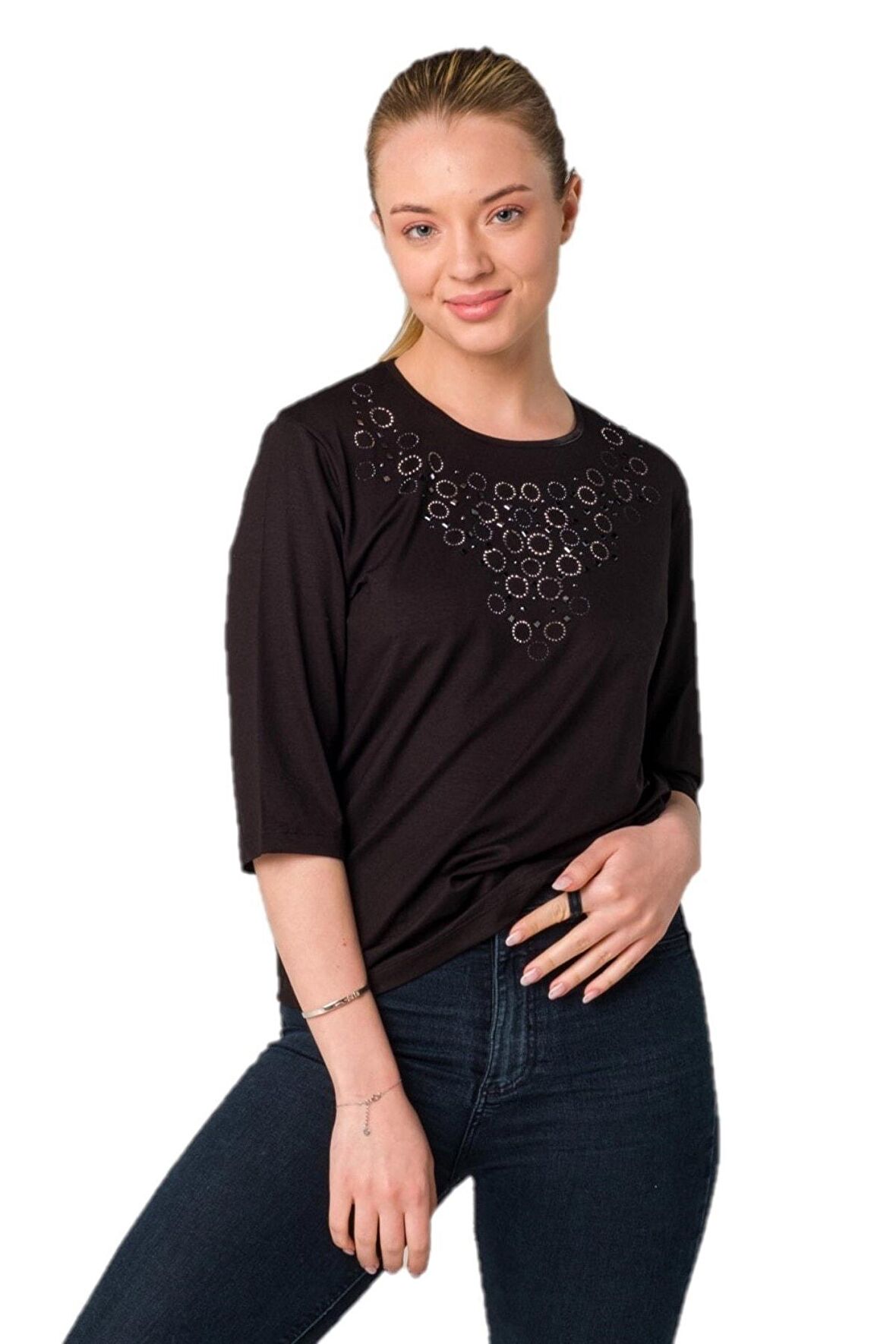 Kristal Baskılı Viskoz Örme Bluz