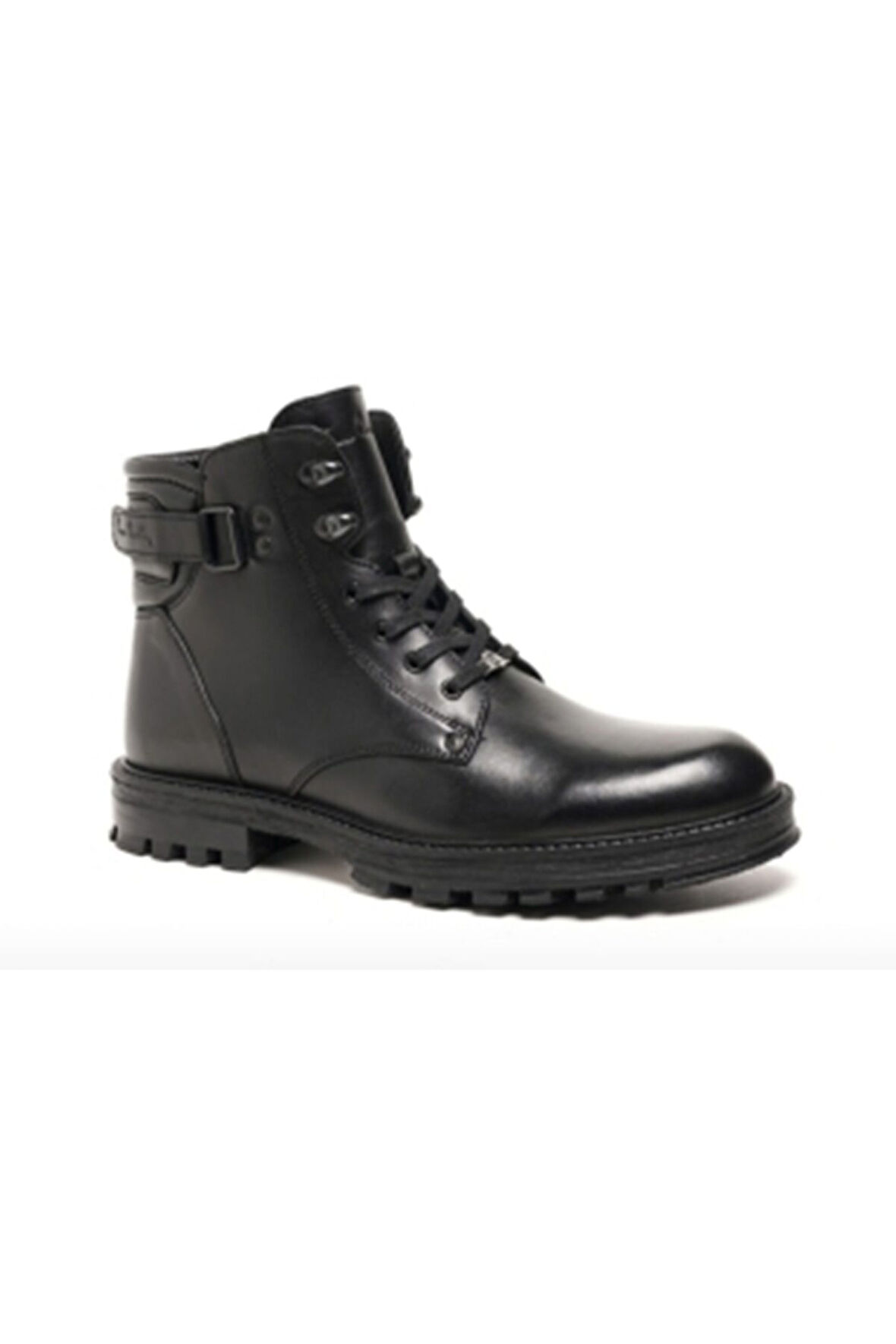 77648 Siyah Kışlık Bağcıklı Fermuarlı Deri Erkek Bot