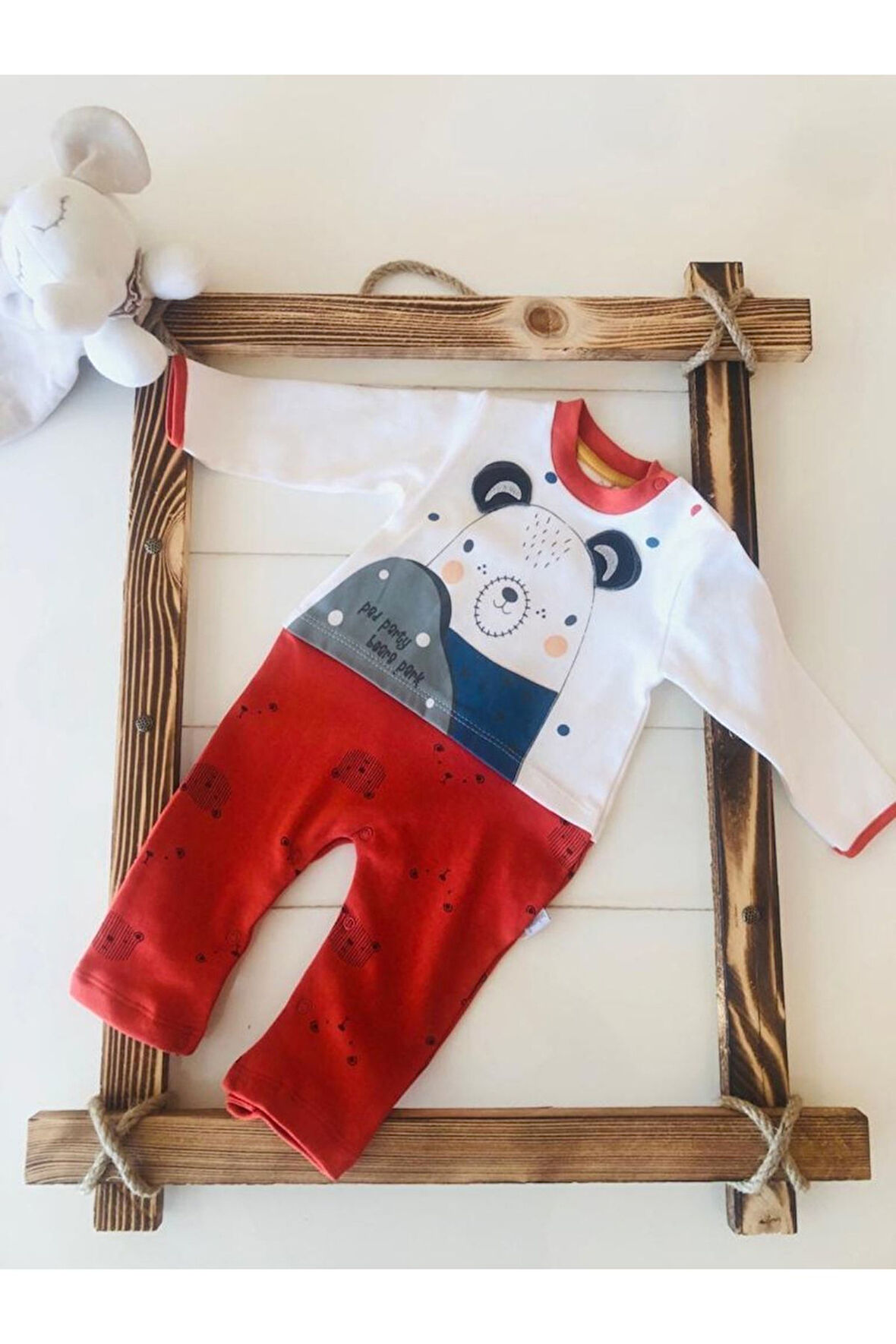 %100 Pamuklu Kiremit Renk Erkek Bebek Penye Tulum