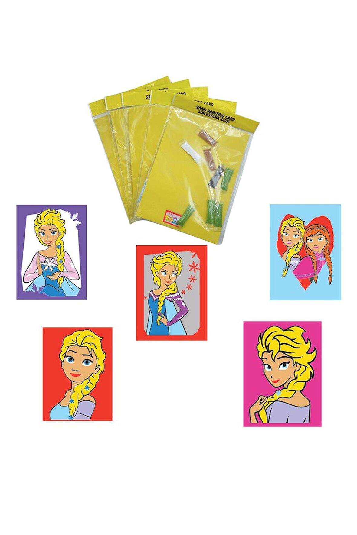 Disney Frozen, 5 Adet Büyük Boy A4, Kız Çocuk Kum Boyama Kartı Seti-Red Castle KB-D-053