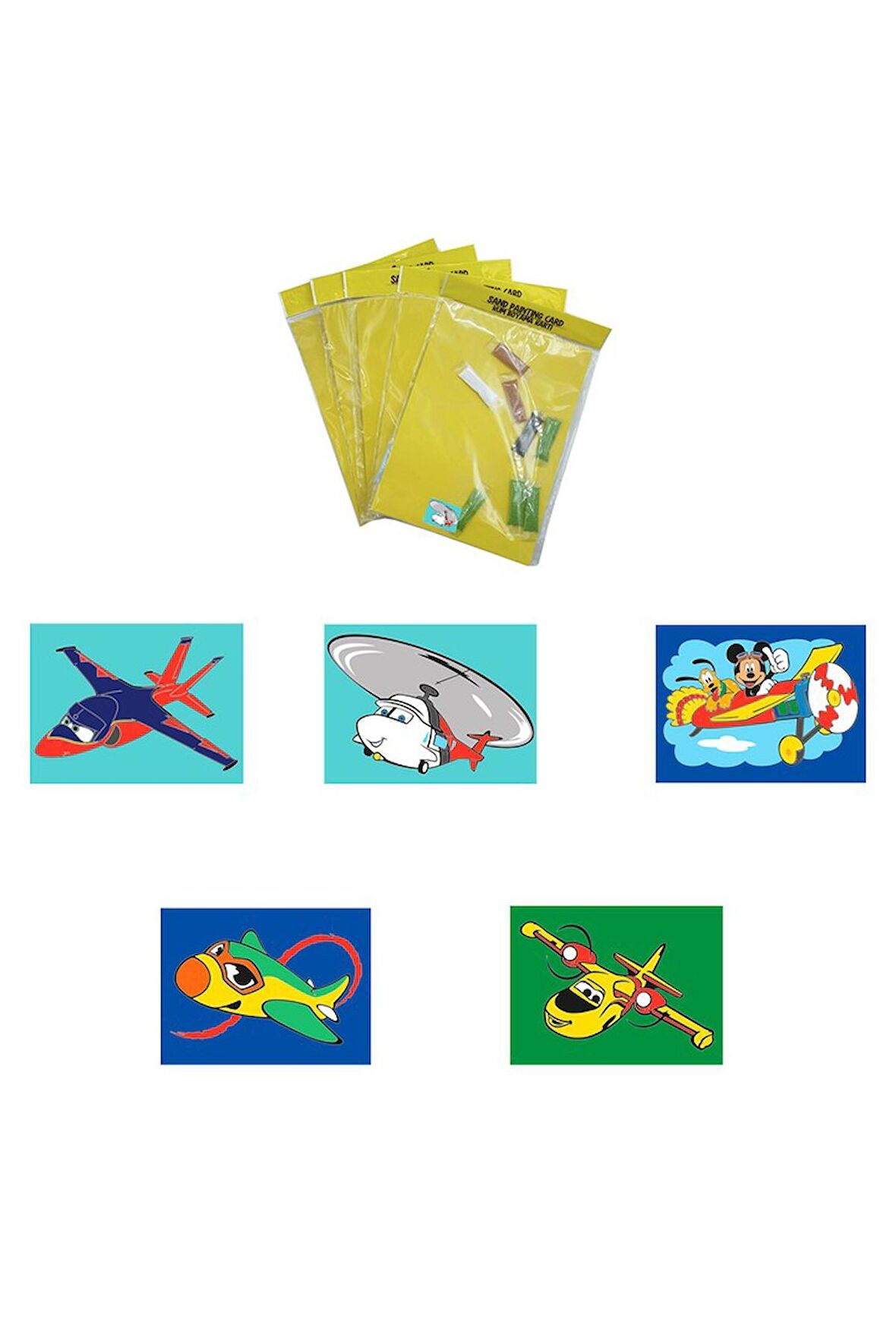 Hava Taşıtları, 5 Adet Büyük Boy A4, Kız-Erkek Çocuk Kum Boyama Kartı Seti-Red Castle KB-RC-050