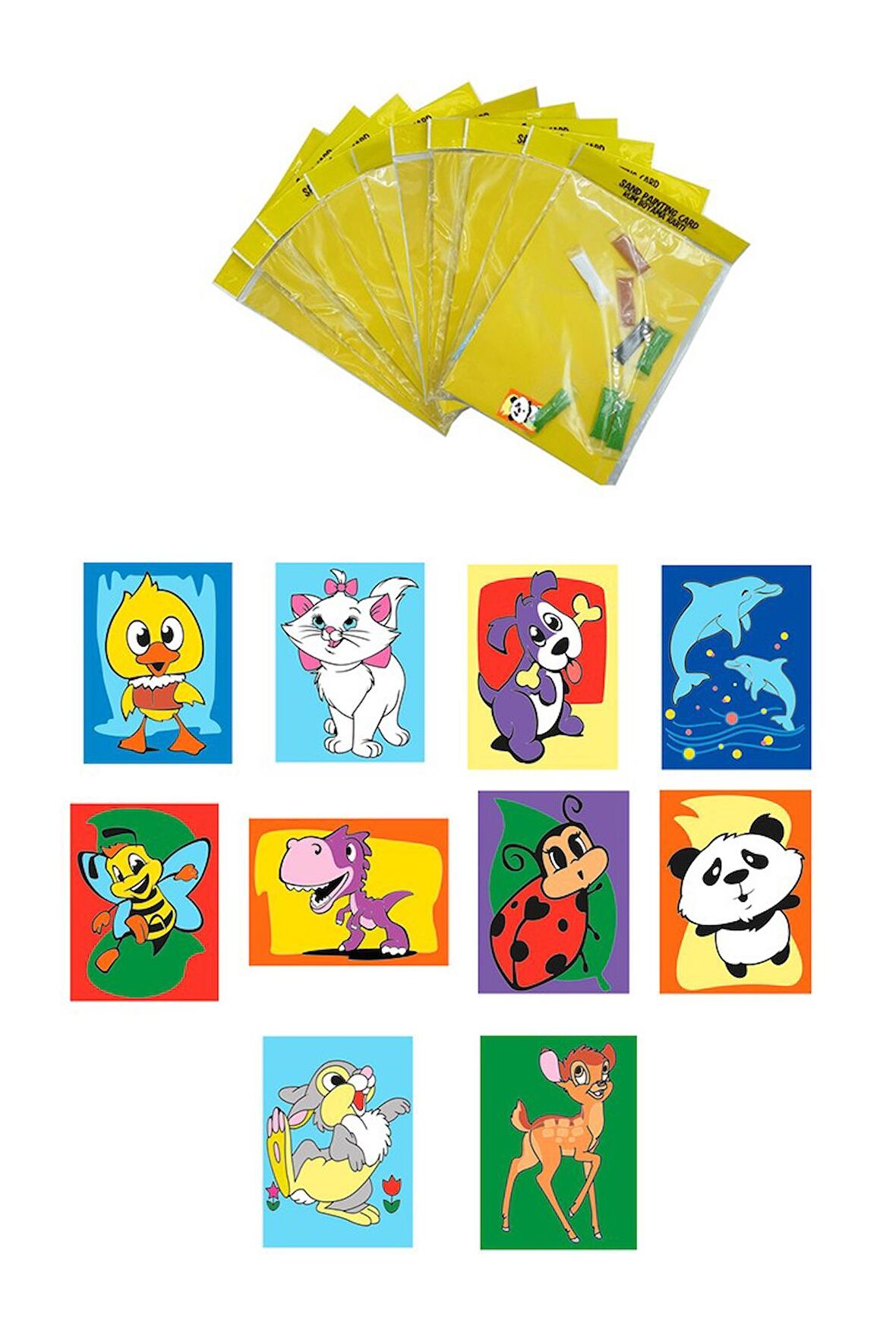 Sevimli Hayvanlar, 10 Adet Büyük Boy A4, Kız-Erkek Kum Boyama Kartı Seti-Red Castle KB-RC-103