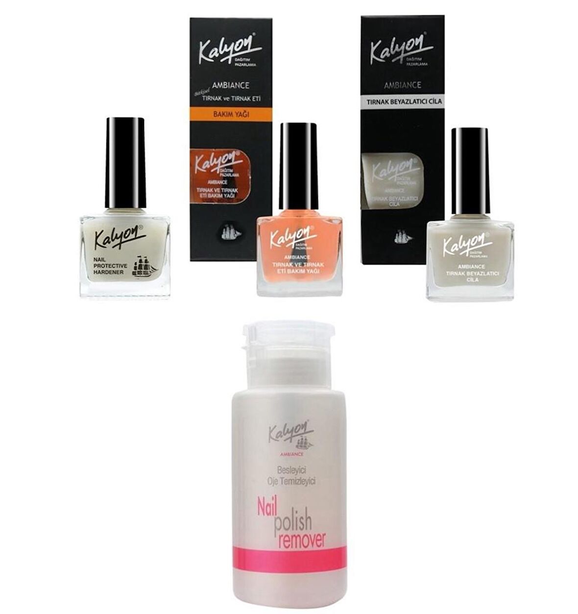 Kalyon Tırnak Setleştirici+Bakım Yağı+Beyzalatıcı Cila+Pompalı Aseton 200Ml