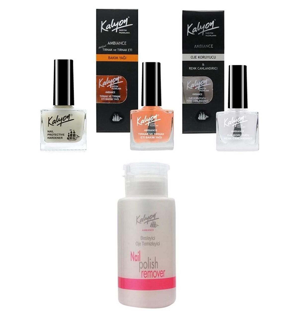 Kalyon Tırnak Setleştirici+Bakım Yağı+Oje Koruyucu+Pompalı Aseton 200Ml