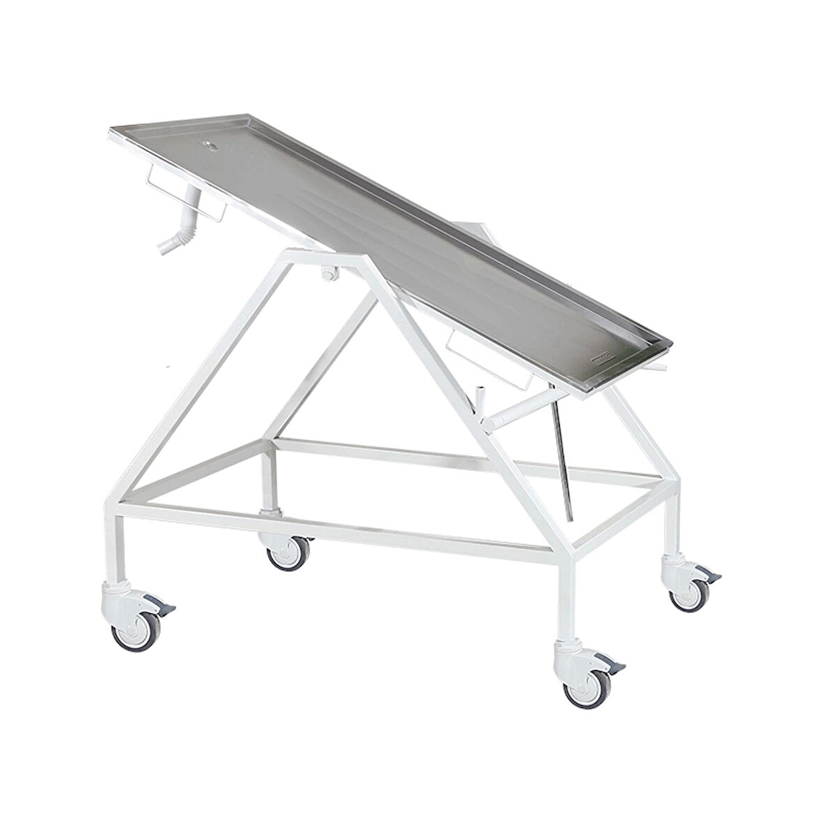 Veteriner Muayene Masası | Eğim Ayarlı, Atık Giderli, Tekerlekli Paslanmaz Çelik Tabla E-278/B
