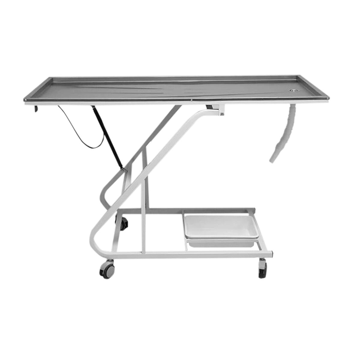 Veteriner Masası | Amortisörlü Eğim Ayarı, Atık Giderli, Frenli Tekerlekli Paslanmaz Tabla E-278/E