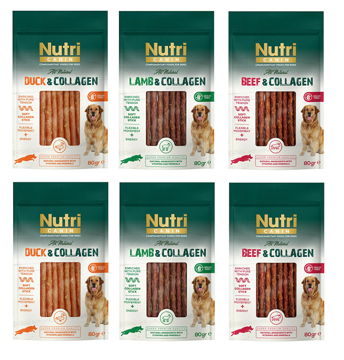 Nutri Canin 3 Çeşit Karma Kolajenli Tahılsız Köpek Et Ödülü 80 Gr. X 6 Adet
