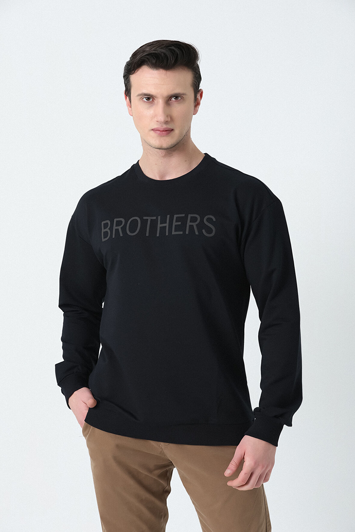 BROTHERS ERKEK OVERSIZE BİSİKLET YAKALI 2 İPLİK PENYE SWEATSHIRT LACİVERT