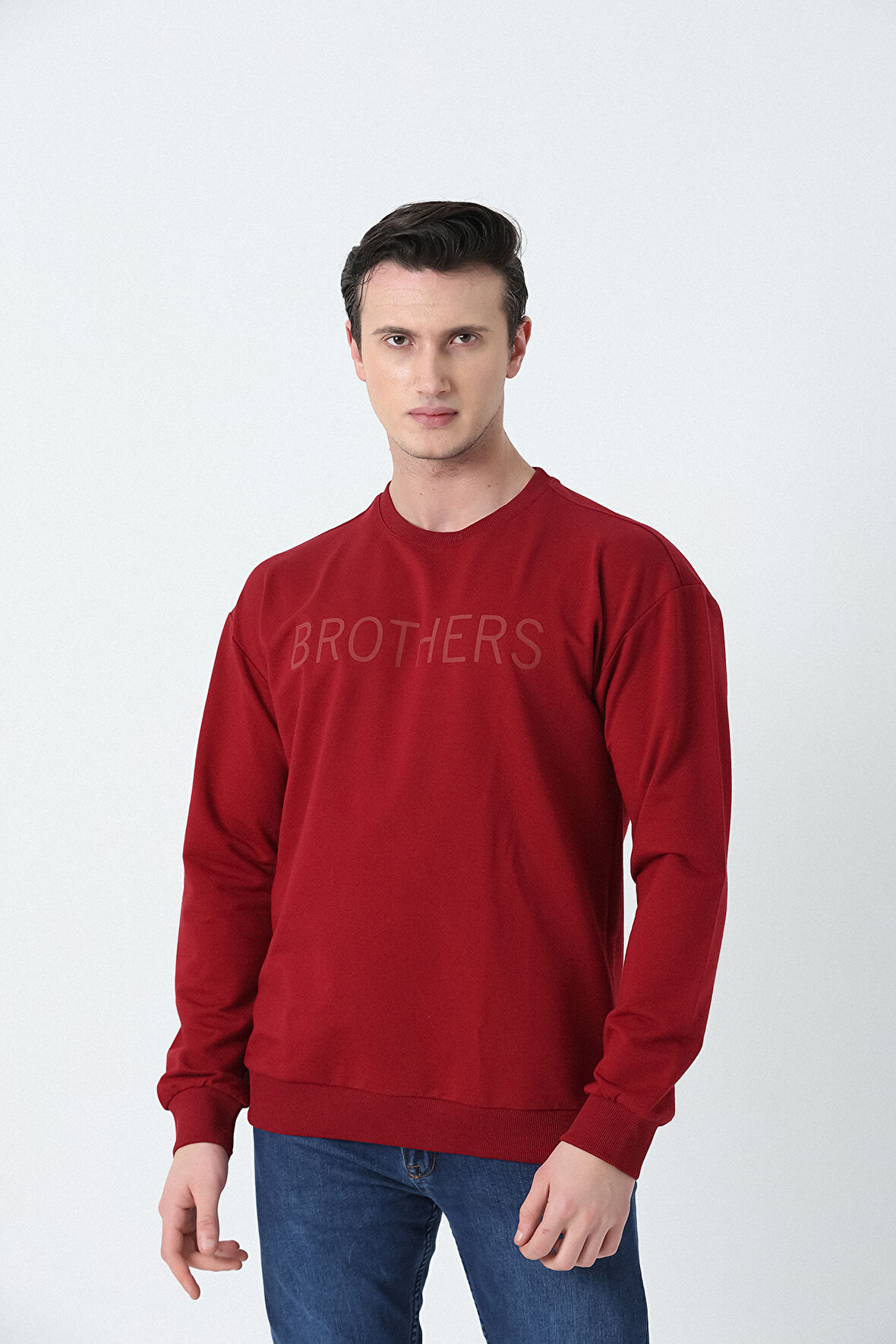 BROTHERS ERKEK OVERSIZE BİSİKLET YAKALI 2 İPLİK PENYE SWEATSHIRT BORDO