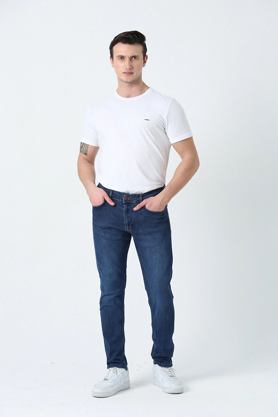 BROTHERS ERKEK SLIM FIT NORMAL BEL DÜZ PAÇA 5 CEPLİ ESNEK DENIM KUMAŞ JEAN KOT PANTOLON KOYU LACİVERT