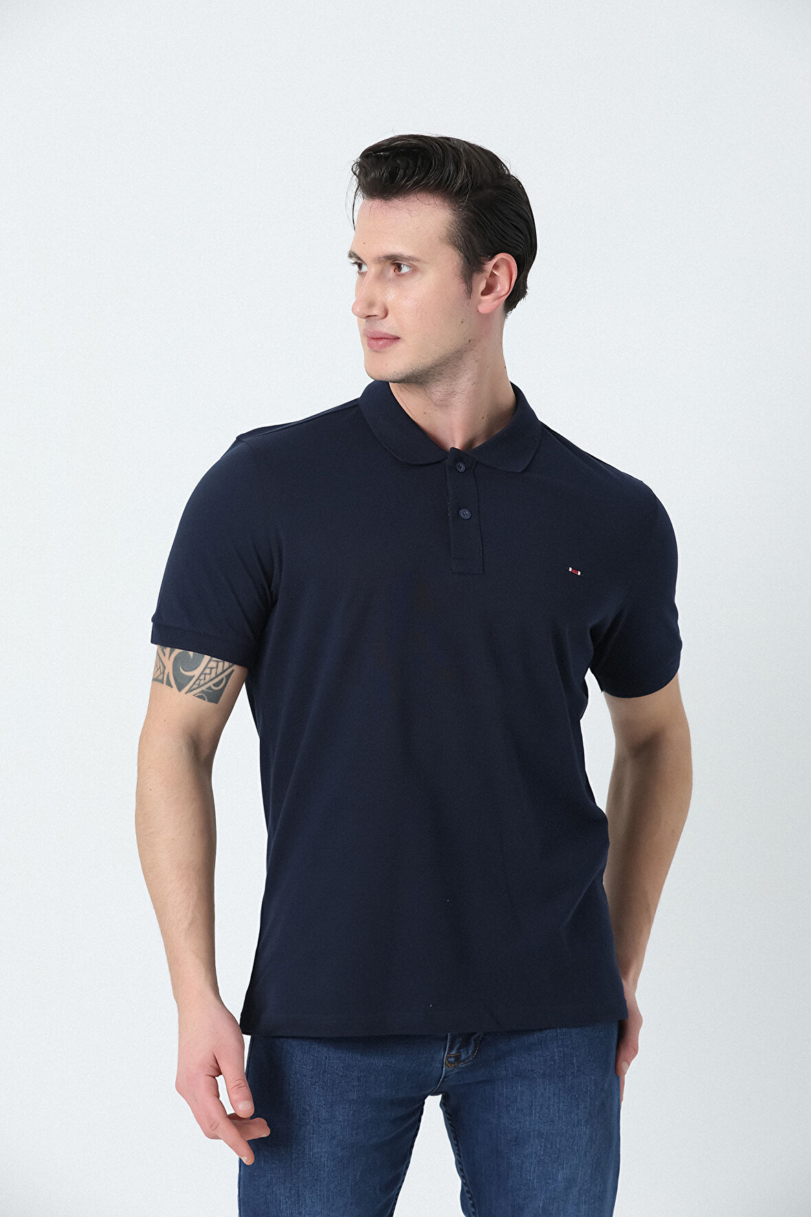 BROTHERS ERKEK POLO YAKA LOGO NAKIŞLI PİKE DOKULU T-SHIRT LACİVERT