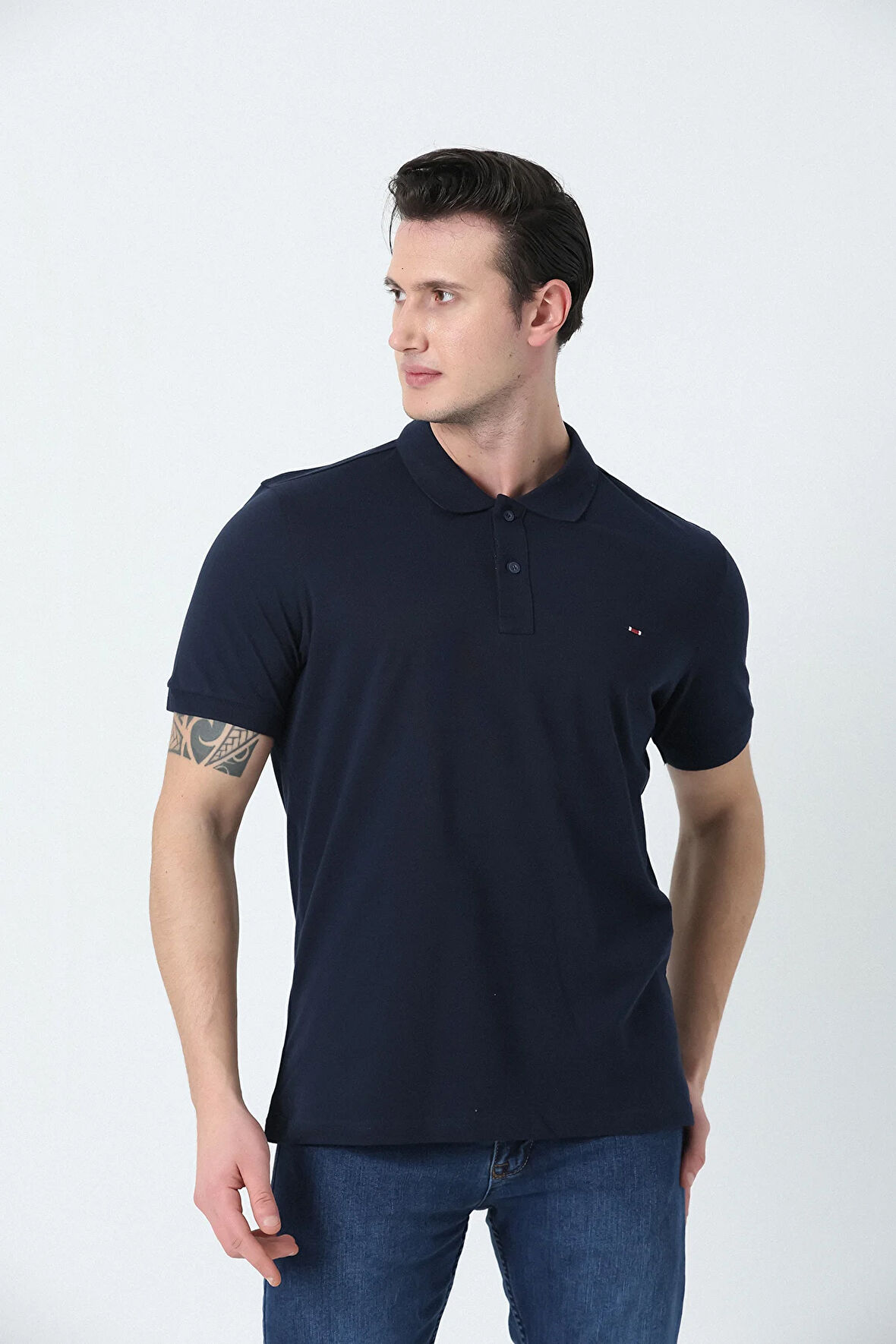 BROTHERS ERKEK POLO YAKA LOGO NAKIŞLI PİKE DOKULU T-SHIRT LACİVERT