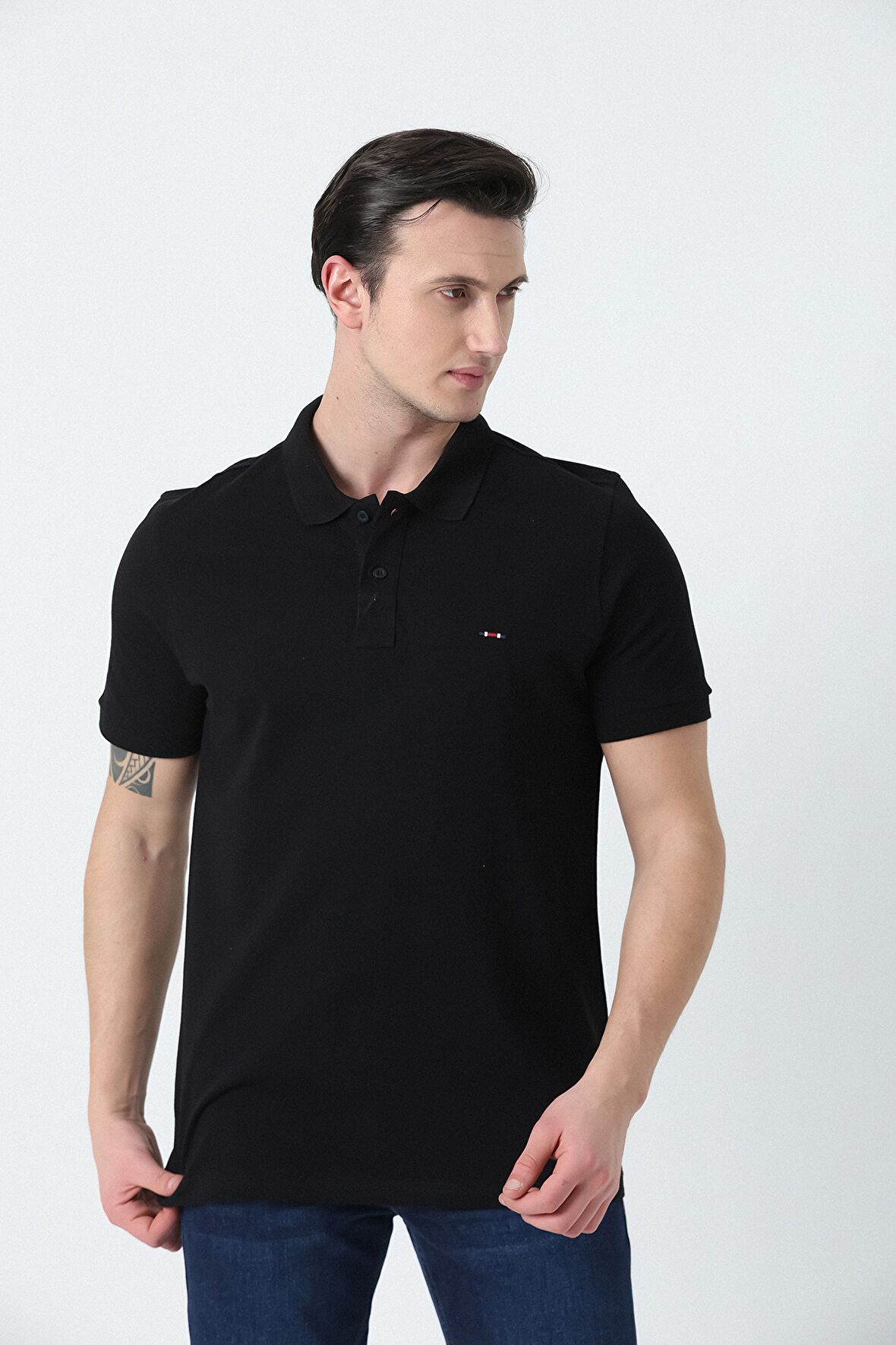 BROTHERS ERKEK POLO YAKA LOGO NAKIŞLI PİKE DOKULU T-SHIRT SİYAH