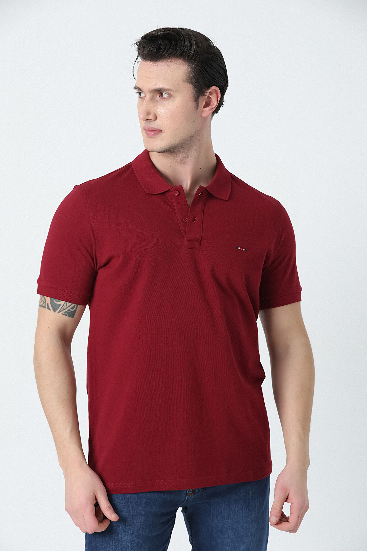 BROTHERS ERKEK POLO YAKA LOGO NAKIŞLI PİKE DOKULU T-SHIRT BORDO