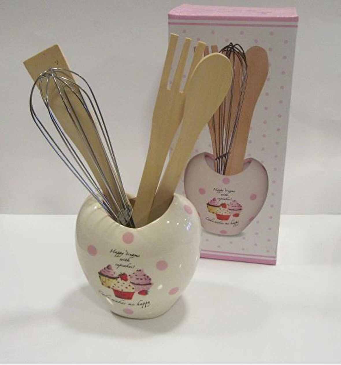 Cupcake desenli porselen dik kaşıklık - tezgah üstü kaşıklık